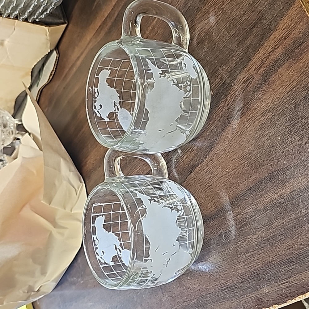 1970's Set of 2 Etched Nestle Coffee Mugs